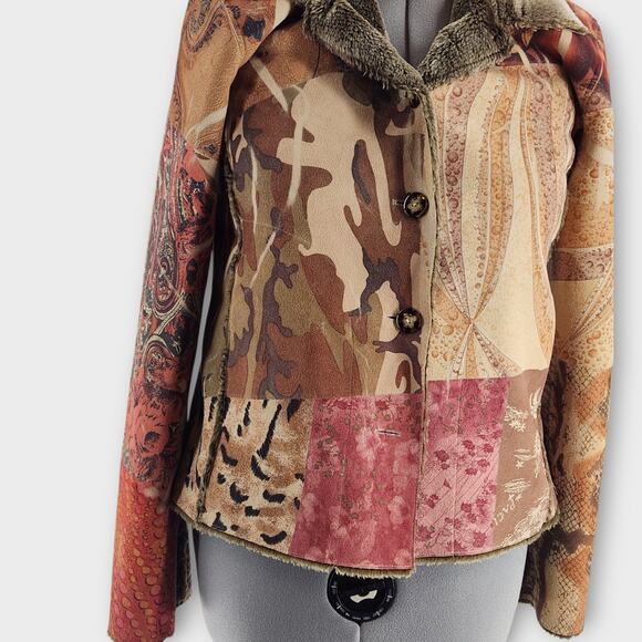 Weavz Suede Jacket Women's S Patchwork Button Down Faux Fur Lined Boho VTG Flaw - Picture 3 of 10
